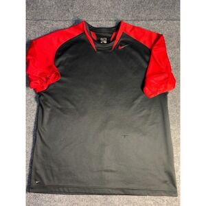 Nike Activewear Shirt Mens XL Black Red Mesh Super Stretch Crew Neck Swoosh Logo
